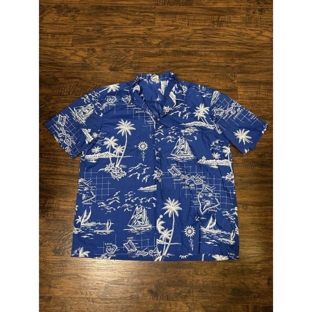 Royal Creations Blue Hawaiian Shirt Mens XL Made In USA Hawaii